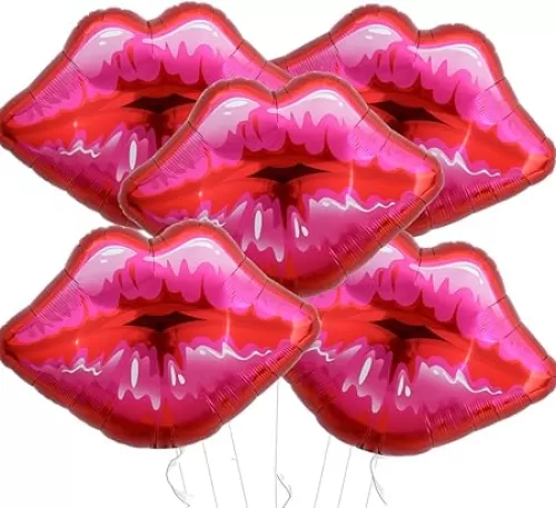 Pack of 5 Large Pink Huge Red Lips Balloons for Makeup Themed Party Anniversary Decor, Kiss The Miss Goodbye(30 Inch)