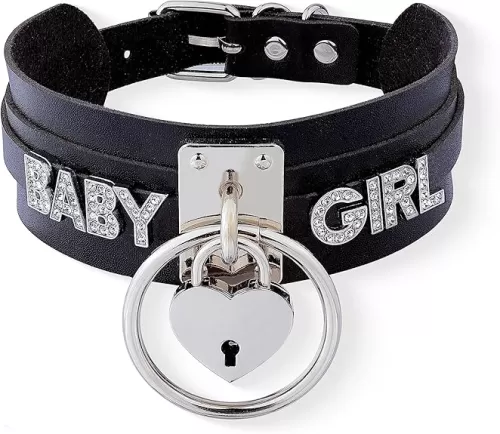 paloli Black Heart Padlock O-ring Choker Necklace for Women, Punk Gothic Letter Leather Collar Pink padlock Jewelries