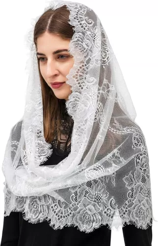 PAMOR Spanish Style Lace Traditional Vintage Inspired Infinity Shape Mantilla Veil Latin Mass Head Covering