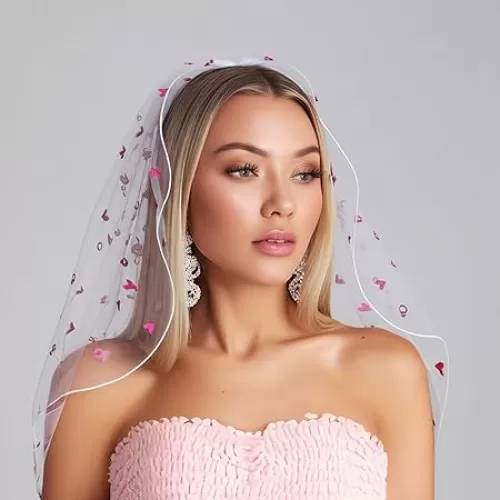 PapaKit Bachelorette Party Bridal Shower Diamond Heart Veil | Bride to Be Party Supply