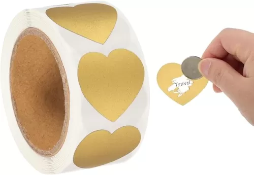 PATIKIL 300 Pcs/ 1 Roll Heart Scratch Off Stickers Label 1 Inch Self-Adhesive Heart-Shaped Labels for DIY Scraping Award Festival Party Wedding, Gold