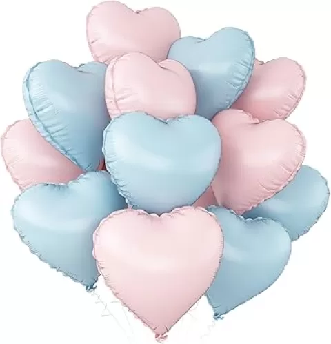Pink Blue Heart Balloons, 12Pcs Baby Pink Heart Shaped Foil Balloons, 18Inch Pastel Blue Helium Balloon for Baby Shower Birthday Anniversary Wedding Party Decorations
