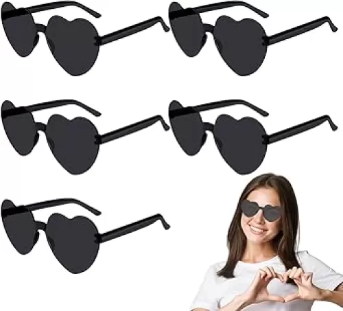 PLULON Heart Sunglasses for Women 5/12/25 Pcs, Heart Glasses Valentine Day Rimless Shaped Candy Color Fun Glasses Party Favor