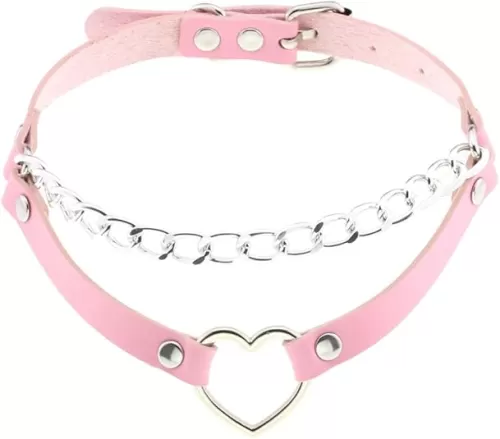 Punk Rock Heart Chain Choker Necklaces for Women Goth Leather Collar Neckband for Halloween Costume Jewelry