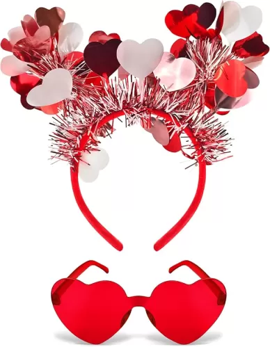 QLINLEAF Valentines Heart Headband and Heart Sunglasses Holiday Headband Bopper for Valentine's Day Halloween Party Accessoires