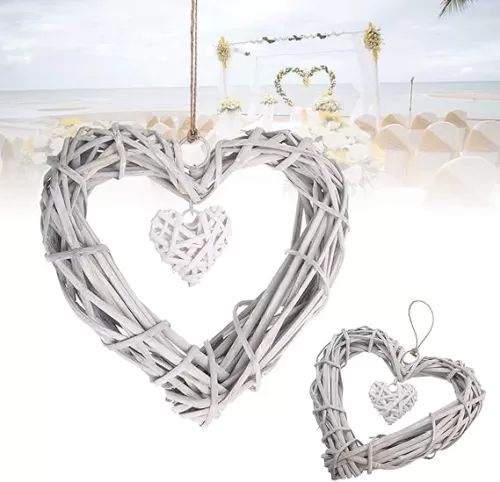 QRZLP Heart Shaped Wicker Wreath, Rattan Heart Wreath Wall Hanging Decoration for Wedding, Birthday, Party
