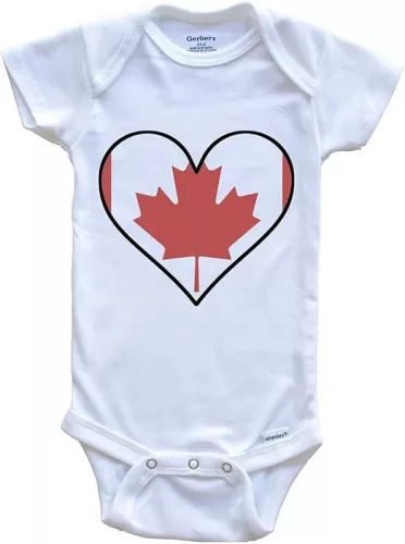 Really Awesome Shirts Canadian Flag One Piece Baby Bodysuit - Cute Canadian Flag Heart - Canada Baby Bodysuit