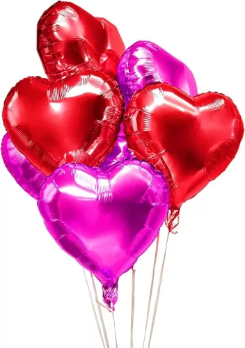 Red & Hot Pink Heart Foil Mylar Balloons - 30pc, 18in Heart Shaped, Valentine