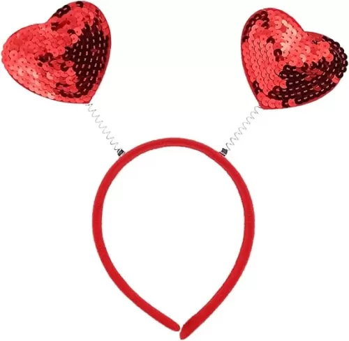 Red Heart Headband Sequined Valentine's Day Headband Heart Head Boppers Headbands Red Hair Band Hair Hoop Love Shaped Headpieces Party Hair Headwear Accessories for Holiday Festival Wedding