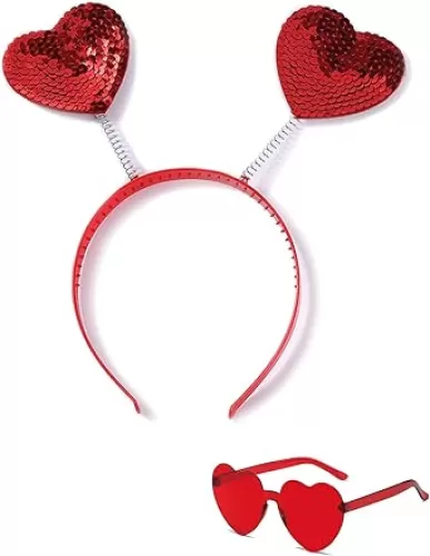 Red Heart Headband With Heart Sunglasses Heart Shaped Sequin Headband Hair Red Accessories for Women and Girl