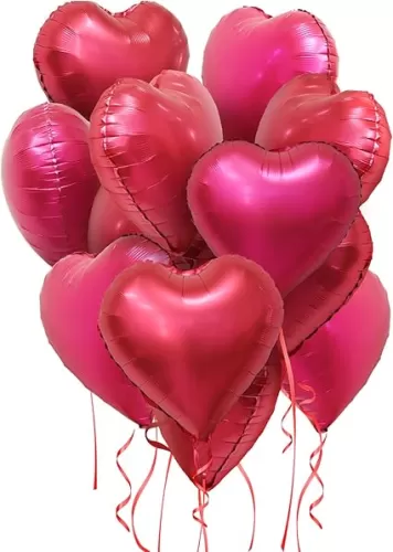Red Heart Metallic Balloons, 18 Inch Hot Pink Foil Heart Balloons, 20 Pcs Love Balloons for Valentines Day Decorations Galentines Balloons for Birthday Wedding Anniversary Party