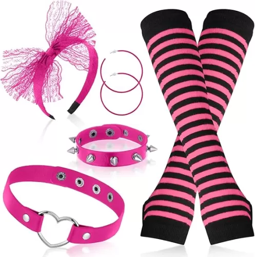 Remuuly Punk 80s Goth Costume Accessories Gothic Warmer Gloves Heart Choker Bracelet Lace Headband Hoop Earrings for Women