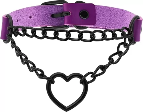 Sacina Goth Heart Chain Choker Necklace, PU Leather Choker, Gothic Punk Grunge Emo Necklace, Halloween Christmas Jewelry Gift for Women, Men
