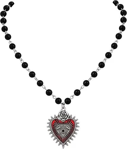 Sacina Gothic Y2k Bat Evil Eye Heart, Red Heart Necklace, Gothic Necklace, Y2k Necklaces, Emo Necklace, Halloween Necklace, Costome Jewelry, Christmas New Year Jewelry Gift for Women