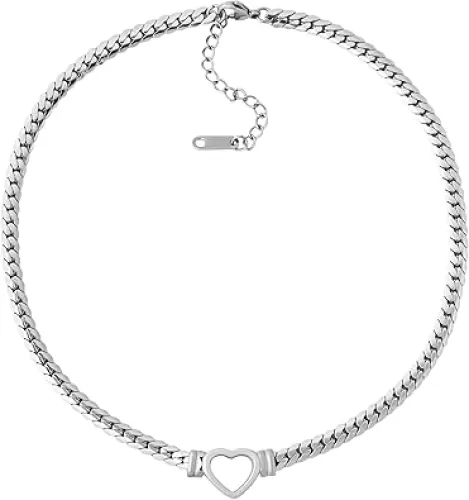 Sacina Heart Choker, Stainless Steel Necklace, Choker Necklaces for Women, Chunky Heart Necklace, Valentine Gift, Christmas Jewelry Gift