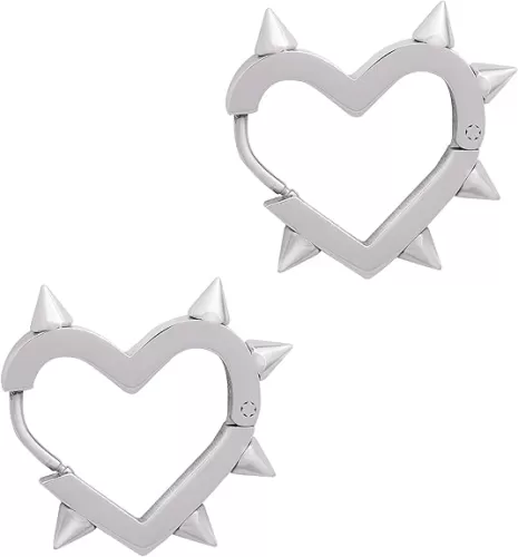 Sacina Huggie Hoop Spike Heart Earrings, Gothic Punk Grunge Emo Y2k Earrings, Goth Jewelry, Christmas Jewelry Gift For Women