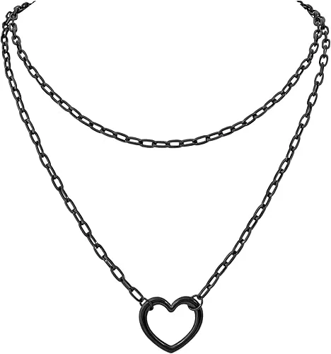 Sacina Layered Black Heart Choker Chain Necklace, Gothic Goth Punk Necklace, Christmas Jewelry Gift for Women