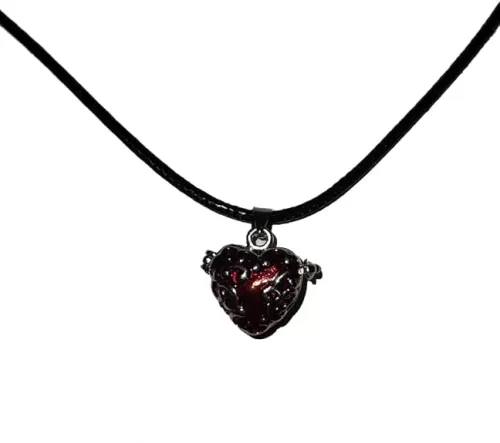 Silver Red Enamel Heart Locket Necklace