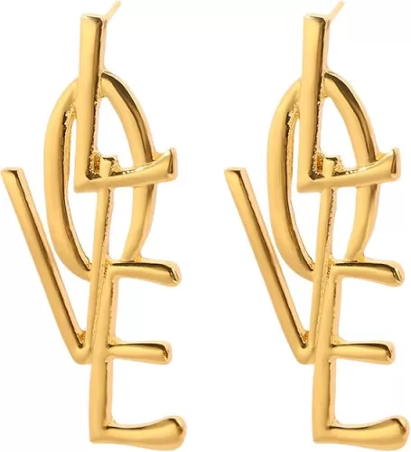 Simple Punk Love Letter Large Long Dangle Earrings Fashion English Alphabet Love Heart Shape Dangle Stud Earrings Statement Jewelry Gift for Women and Girls
