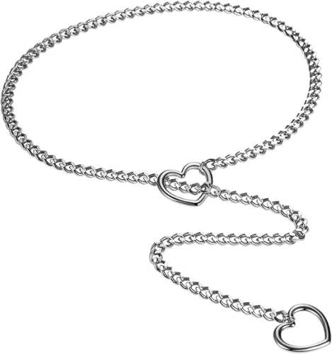 Slip Chain Necklace Choker for Women: Stainless Steel Punk Heart O-ring Charm Adjustable Lariat Y-Necklace Cuban Chain Jewelry Valentines Halloween