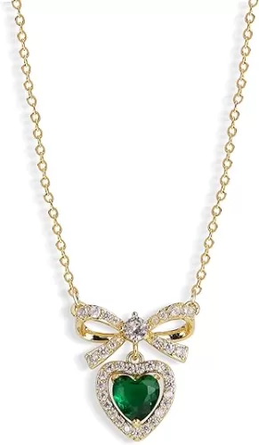 Sonateomber Bow Heart Pendent Choker Necklace for Women, Mother Day Rhinestone Ribbon Crystal Birthstone Love Hearts Dangle Adjustable Chain Wedding Prom Fashion Jewelry Gift.