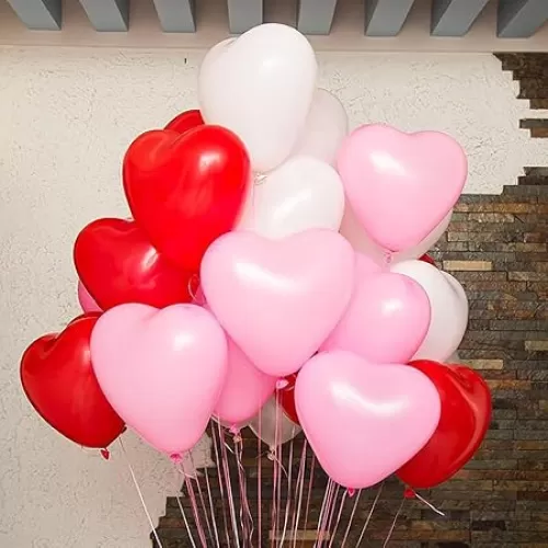 Soochat Heart Latex Balloons, Pack of 30 Red White Pink Heart shaped balloons for Valentines Day, Wedding, Propose Marriage, Brithday, Mothers Day Decorations 10 Inch