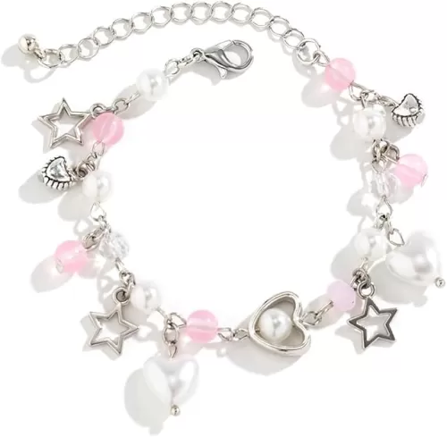 Star Pearl Charm Bracelet Y2k Heart Beaded Dainty Bracelet Punk Aesthetic Jewelry Gift for Women