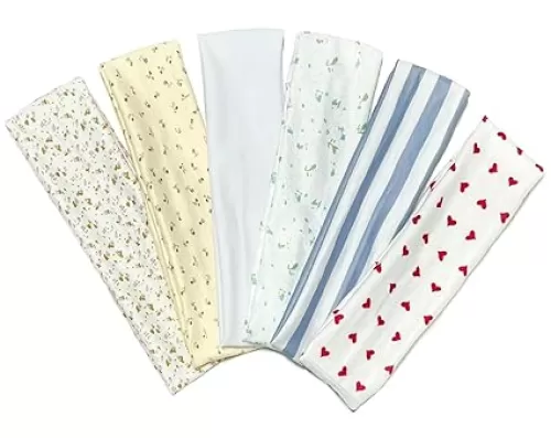 TERSE Fashion Women's Headbands for Short Hair Non Slip Elastic Floral Hairbands, Soft Fabric 2 Inches Thick Stripe Head Bands for Girls, Valentine's Day Heart Headbands