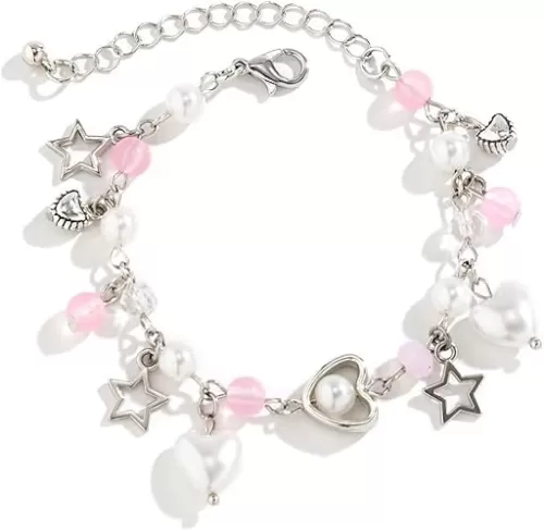 Todu Vintage Y2k Star Pearl Heart Beaded Chain Lightweight Punk Bracelet Aesthetic Accessories Christmas Jewelry Gifts For Women