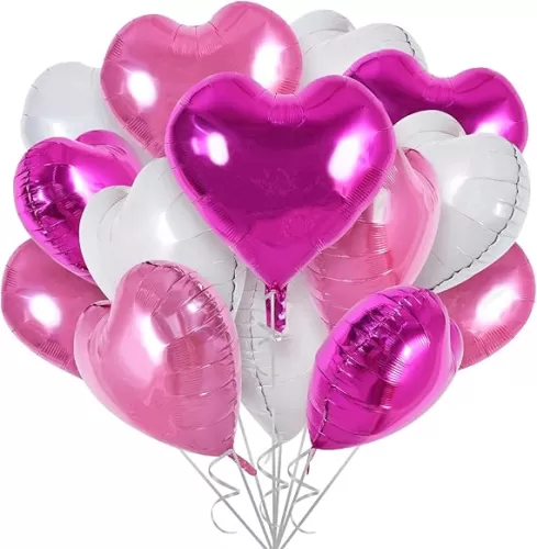 TONIFUL 30Pcs 18 Inch Pink White Heart Balloons Hot Pink Heart Shape Foil Mylar Balloons Decoration for Birthday Valentine
