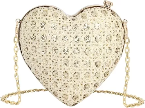 U Scinan Fashion Shoulder Bag Shiny Heart Shape Clutch Handbags Novelty Design Crossbody Coin Change Purse (Z-Gold)