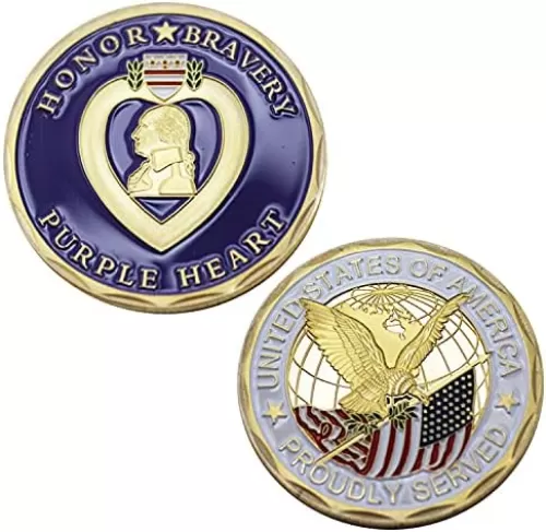 United States Purple Heart Challenge Coin - Military Veteran- Honor- Bravery- Commemorative Collector - Purple Heart