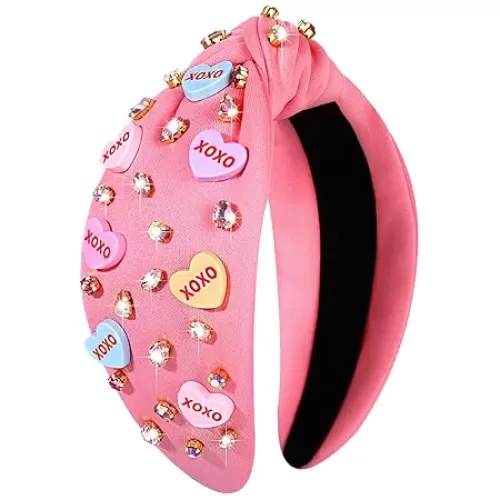 Valentine's Day Headband for Women XOXO Love Massage Heart Headband Red Pink (1 Count)