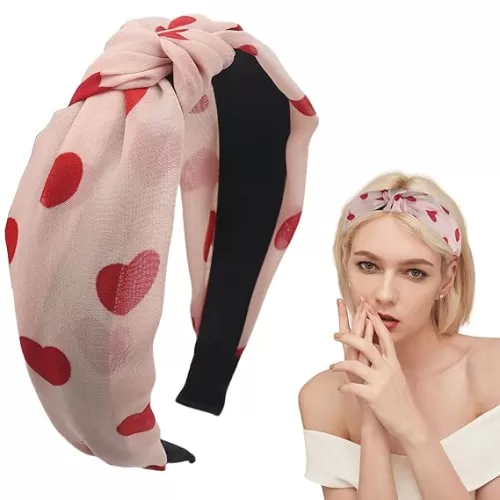 Valentines Day Headband Love Heart Hair Band for Women Girls, Red Hearts Headbands Wide Top Knot Hair Accessories Non Slip Valentines Wedding Party Costume Supplies Romantic Decoration