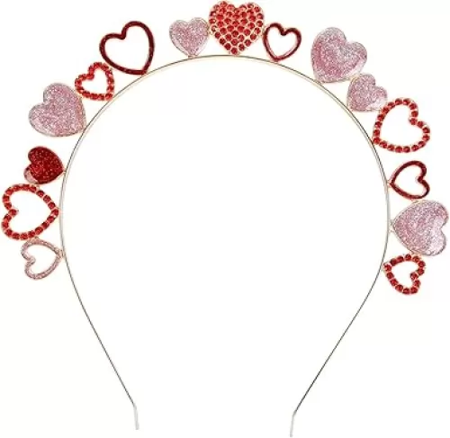 Valentines Day Headbands for Women Girls Cute Sparkly Heart Head Bands for Women’s Hair Red Pink Heart Shaped Headband Valentine’s Hair Accessories Hair Hoops Party Favor