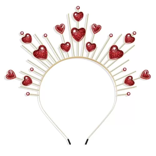 Valentines Day Heart Headband for Women Girls Red Hearts Crown Tiara Hairband Headpiece Cupid Costume Festival Carnival Holiday Party Favors