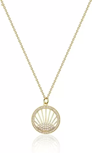 Valloey Rover Gold Coin Necklace, 14K Gold Plated Cute Dainty Evil Eye Heart Disk Necklaces for Women Jewelry Gift