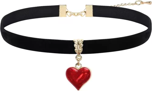 Vintage Black Choker Necklace for Women, Velvet Drip oil Red Heart Black Choker, Valentines Day Halloween Cosplay Party Jewelry, Adjustable Length from 10-14 Inches