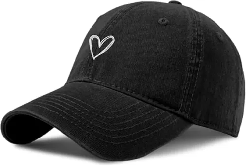 Vintage Heart Embroidered Baseball Cap Distressed Adjustable Hat for Women Low Profile Dad Hats Unisex Cotton Cap