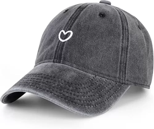 Vintage Washed Baseball Cap Women - Adjustable Distressed Twill Soft Cotton Ladies Hat Cute Love Heart Embroidered