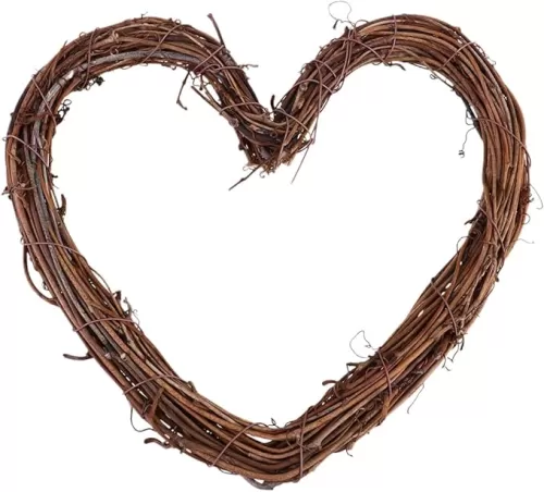 Wakauto Heart Shape Natural Grapevine Wreath Ring, DIY Craft Vines Base Grapevine Roll, Wreath Door Garland Home Wedding Party Decor Supplies for Christmas