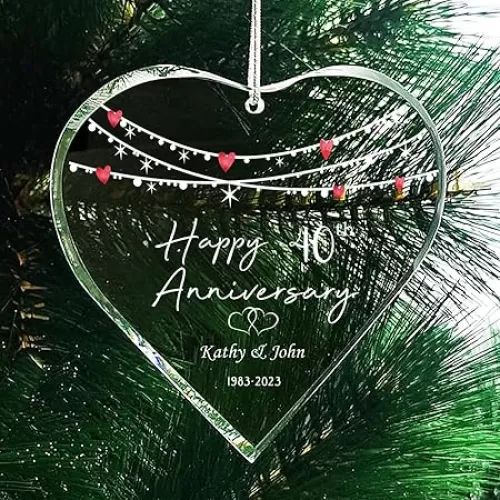 Wedding Anniversary Ornament Crystal Heart Personalized OrnamentsWedding Gift for CoupleGold Anniversary Custom Years Marriage Gifts