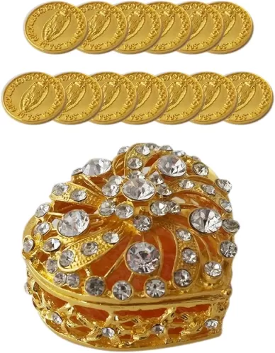 Wedding Arras Coins Set, Heart Shape Rhinestone Box, Catholic Wedding Tradition, Decorative Arras para Boda, Accessories for Ceremony, Love - Gold