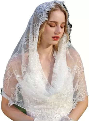 White Chapel Veil Spanish Style Lace Traditional Vintage Inspired Catholic Church Veil Latin Mass Head Covering Scarf Mantilla