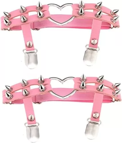 Women Sexy Leather Heart Garters Punk Rock Rivet Stud Leg Ring 2pcs