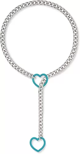 Women's Slip Necklace With Heart O-ring, Handmade Punk Rock Cuban Chain Lariat Y-Necklace, Adjustable Long Chain Collar Jewelry