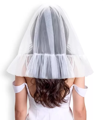 xo, Fetti White Ruffle Veil | Bride to Be Hair Accessory, Embroidered Bridal Shower Headband, Rehearsal Dinner Decorations, Engagement Gift