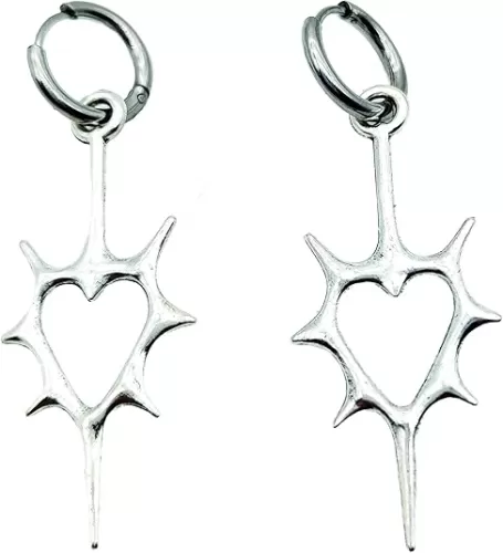 Y2K Goth Punk Barbed Dangle Heart Spike Earrings for Men Women Unique Stainless Steel Earrings Emo Weird Witchy Alternative Abstract Quirky