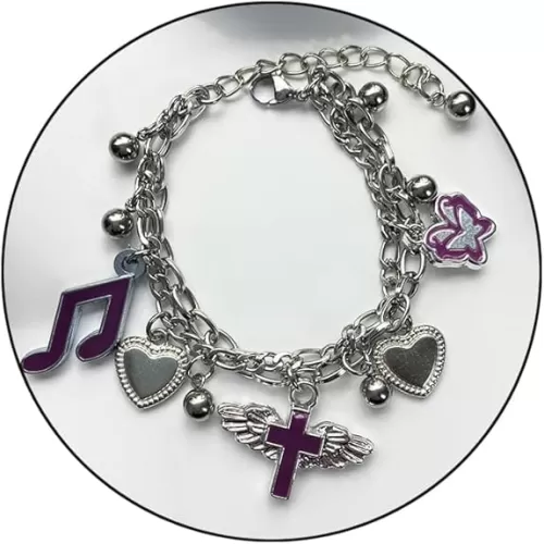 Y2K Grunge Bracelets for Women Purple Butterfly Wings Cross Musical Note Ball Heart Bracelets Charm Gothic Punk Bracelets Adjustable Preppy Bracelets Unique Jewelry Gifts