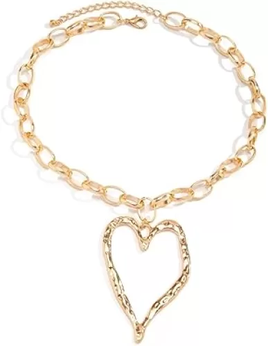Y2k Heart Necklace Punk Metal Large Heart Necklace Vintage Chunky Heart Pendant Necklace For Women Summer Holiday Accessories